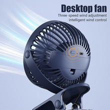Load image into Gallery viewer, USB Mini Fan Mini Student Class Dormitory Quiet Office Desktop Clip Charging Fan Ultra Long Range Silent Clip Fan Rechargeable Fan with 3 Speeds Strong Clamp 360°Rotate Personal Fan for Office Home