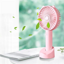 Load image into Gallery viewer, USB Mini Handheld Fan Cooler Portable Small Charging Fan Mini Silent Charging Desk Dormitory Office Student Gifts Long Personal Small Desk Fan with Base, Lightweight Rechargeable USB Handheld Fan