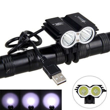 Load image into Gallery viewer, USB Waterproof Bike Light LED Front Bicycle Headlight Dual Lamps Super Bright LED Cycling Bike Light Front Headlight 4 Modes Bikelight Headlamp Rechargeable USB Led Lamp 8000LM