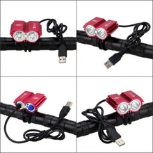Load image into Gallery viewer, USB Waterproof Bike Light LED Front Bicycle Headlight Dual Lamps Super Bright LED Cycling Bike Light Front Headlight 4 Modes Bikelight Headlamp Rechargeable USB Led Lamp 8000LM