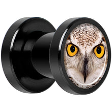 Load image into Gallery viewer, Full Color Owl Black Anodized Screw Fit Plug Set 2G