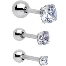 Load image into Gallery viewer, 18G 5/16 Clear CZ Gem Tragus Cartilage Earring 3 Pack Set