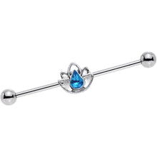 Load image into Gallery viewer, 14G Aqua Gem Lonely Lotus Flower Industrial Barbell 38mm