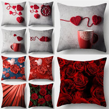 Load image into Gallery viewer, Valentines Day Red Heart And Flowers Pillow Cover Decorative Cushion Case Home Decor Sofa Couch Bedroom Car Flower Pillow Covers Love Pillow Covers Decorative Linen Square Throw Pillow Covers Couple Cushion Cases Home Decor for Sofa Bedroom Car 45x45cm