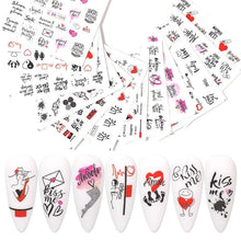 Load image into Gallery viewer, Valentines Heart Letter Flower Nail Stickers Sliders For Nails Water Decals Sticker Tips Manicure Decals for Nail Art Decoration Including Hearts Stars Letters Bowknot Leaves Flowers Plants Fruits Butterflies Nail Art Decoration