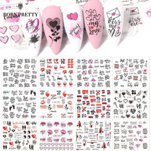 Load image into Gallery viewer, Valentines Heart Letter Flower Nail Stickers Sliders For Nails Water Decals Sticker Tips Manicure Decals for Nail Art Decoration Including Hearts Stars Letters Bowknot Leaves Flowers Plants Fruits Butterflies Nail Art Decoration