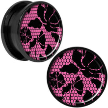 Load image into Gallery viewer, Pink Floral Lace Black Anodized Screw Fit Plug Set 20mm