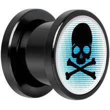 Load image into Gallery viewer, Blue Black Skull Black Anodized Screw Fit Plug Set 00G