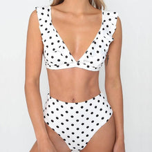 Load image into Gallery viewer, Vintage Black White Bikini High Waist Swimwear Push Up Bikini Swimsuit For Women Underwire Bikini Top Ruffle Padded Two Piece Bathing Suits Teen Girls Women Push Up Swimsuit Ruffle Dot Swimsuit Bikini Summer Beach Wear