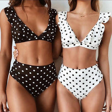 Load image into Gallery viewer, Vintage Black White Bikini High Waist Swimwear Push Up Bikini Swimsuit For Women Underwire Bikini Top Ruffle Padded Two Piece Bathing Suits Teen Girls Women Push Up Swimsuit Ruffle Dot Swimsuit Bikini Summer Beach Wear