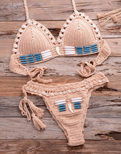 Load image into Gallery viewer, Vintage Blue Bikinis 2 Piece Halter Bikini Set Women High Waist Sequin Swimsuit Set Handmade Crochet High Quality Swimsuit Women Push Up Swimwear Knitted Beach Wear Bathing Suit