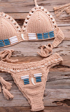 Load image into Gallery viewer, Vintage Blue Bikinis 2 Piece Halter Bikini Set Women High Waist Sequin Swimsuit Set Handmade Crochet High Quality Swimsuit Women Push Up Swimwear Knitted Beach Wear Bathing Suit