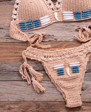 Load image into Gallery viewer, Vintage Blue Bikinis 2 Piece Halter Bikini Set Women High Waist Sequin Swimsuit Set Handmade Crochet High Quality Swimsuit Women Push Up Swimwear Knitted Beach Wear Bathing Suit