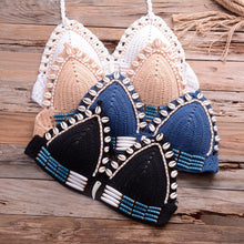 Load image into Gallery viewer, Vintage Blue Bikinis 2 Piece Halter Bikini Set Women High Waist Sequin Swimsuit Set Handmade Crochet High Quality Swimsuit Women Push Up Swimwear Knitted Beach Wear Bathing Suit