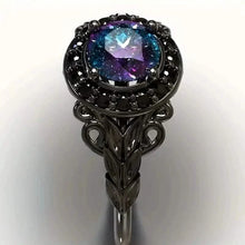 Load image into Gallery viewer, Vintage Gothic Style Synthetic Rainbow Stone Ring with Imitation Black Zirconia