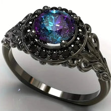 Load image into Gallery viewer, Vintage Gothic Style Synthetic Rainbow Stone Ring with Imitation Black Zirconia