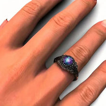 Load image into Gallery viewer, Vintage Gothic Style Synthetic Rainbow Stone Ring with Imitation Black Zirconia