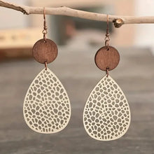 Load image into Gallery viewer, Vintage Hollow Leaf Shape PU Leather Earrings