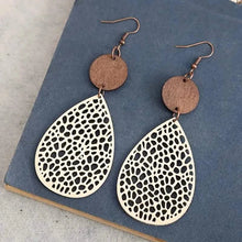 Load image into Gallery viewer, Vintage Hollow Leaf Shape PU Leather Earrings