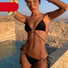 Load image into Gallery viewer, Vintage Print Bikini Female Handwork Small Ruffle Swimming Suit For Women Swimwear High Cut Bikini Set String Print Halter String Triangle Bikini Set Luxury Swimwear Two Piece Swimsuit