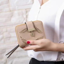 Load image into Gallery viewer, Vintage PU Leather Short Wallets Leaf Design Fashion Purse For Women Elegant Ladies Cute Zipper Purses Card Holders Women Wallet