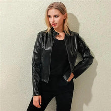 Load image into Gallery viewer, Vintage Style Autumn Ladies PU Leather Jacket For Women Slim Casual Soft Moto Biker Faux Leather Jacket For Female Coat Quality Basic Streetwear