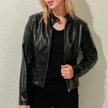 Load image into Gallery viewer, Vintage Style Autumn Ladies PU Leather Jacket For Women Slim Casual Soft Moto Biker Faux Leather Jacket For Female Coat Quality Basic Streetwear