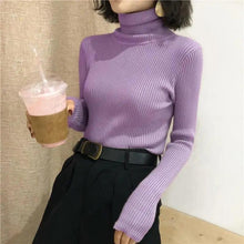 Load image into Gallery viewer, Vintage Style Autumn Winter Thick Sweater For Women Knitted Ribbed Pullover Sweater Long Sleeve Turtleneck Slim Jumper Soft Warm Pullover