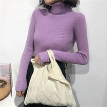 Load image into Gallery viewer, Vintage Style Autumn Winter Thick Sweater For Women Knitted Ribbed Pullover Sweater Long Sleeve Turtleneck Slim Jumper Soft Warm Pullover