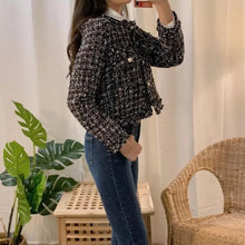 Load image into Gallery viewer, Vintage Style Autumn Winter Tweed Jackets For Women O-Neck Long Sleeve Loose Wool Coat Single Breasted Outwear For Girls