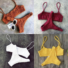 Load image into Gallery viewer, Vintage Women Push-up Padded Bra Bikini Set Pleated Swimsuit Women's Detachable Padded Cutout Push Up Striped Bikini Set Two Piece Swimsuit Swimming Beach Bathing Costume Classic Bikini Set