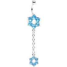Load image into Gallery viewer, Aqua Gem Sway with the Wind Flower Dangle Belly Ring