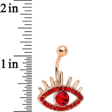 Load image into Gallery viewer, Red Gem Rose Gold Anodized Steel Fancy Lashes Eye Belly Ring