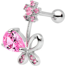 Load image into Gallery viewer, Pink CZ Gem Glamour Bow Left Cartilage Tragus Earring