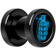 Load image into Gallery viewer, Blue Grenade Black Anodized Screw Fit Plug Set 2G