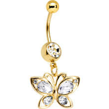 Load image into Gallery viewer, Clear Gem Gold PVD Burst of Color Butterfly Dangle Belly Ring