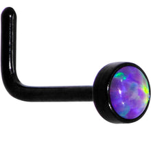 Load image into Gallery viewer, Purple 3mm Synthetic Opal Inlay Black Anodized L-Shape Nose Ring
