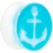 Load image into Gallery viewer, Clear Acrylic Double Flare Turquoise Blue Anchor Saddle Plug Set 6mm to 20mm