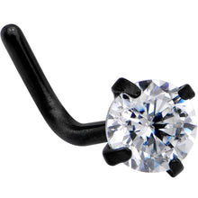 Load image into Gallery viewer, 20G 1/4 Clear 3mm CZ Gem Black IP L-Shape Nose Ring