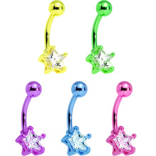 Load image into Gallery viewer, Clear Cubic Zirconia Gem Multicolor Star Belly Ring Set of 5