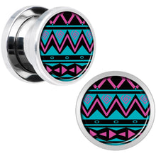 Load image into Gallery viewer, Pink Teal Tribal Print Steel Screw Fit Plug Set 00G