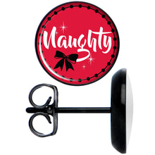 Load image into Gallery viewer, Red Holiday Naught Nice Black Stud Earrings