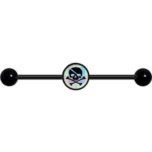 Load image into Gallery viewer, 14G Pink Green Plaid Heart Skull Black Industrial Barbell 37mm