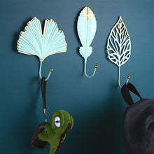 Load image into Gallery viewer, Wall Coat Rack Clothes Hanger Home Decoration Accessories Wall Hooks for Hanging Clothes Blue Leaves/Golden Leaves Home Storage Decorative Leaves Iron Hooks Tropic Plant Wall Mounted Single Clothes Hangers Decorative Hanger Hanging Hooks