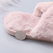 Load image into Gallery viewer, Warm Fluffy Slippers Women Cozy Faux Fur Cross Indoor Floor Slides Flat Soft Furry Flip Flops Fuzzy Slippers Cross Band Fluffy Slippers Faux Fur Slippers Plush House Open Toe Cozy Slippers For Women