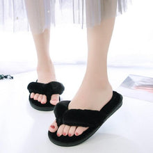 Load image into Gallery viewer, Warm Fluffy Slippers Women Cozy Faux Fur Cross Indoor Floor Slides Flat Soft Furry Flip Flops Fuzzy Slippers Cross Band Fluffy Slippers Faux Fur Slippers Plush House Open Toe Cozy Slippers For Women