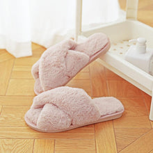 Load image into Gallery viewer, Warm Fluffy Slippers Women Cozy Faux Fur Cross Indoor Floor Slides Flat Soft Furry Flip Flops Fuzzy Slippers Cross Band Fluffy Slippers Faux Fur Slippers Plush House Open Toe Cozy Slippers For Women