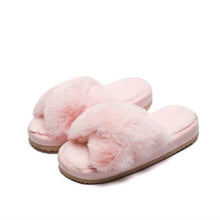 Load image into Gallery viewer, Warm Fluffy Slippers Women Cozy Faux Fur Cross Indoor Floor Slides Flat Soft Furry Flip Flops Fuzzy Slippers Cross Band Fluffy Slippers Faux Fur Slippers Plush House Open Toe Cozy Slippers For Women