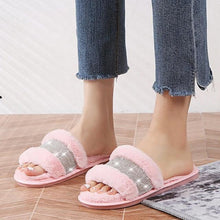 Load image into Gallery viewer, Warm Fluffy Slippers Women Cozy Faux Fur Cross Indoor Floor Slides Flat Soft Furry Flip Flops Fuzzy Slippers Cross Band Fluffy Slippers Faux Fur Slippers Plush House Open Toe Cozy Slippers For Women