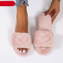 Load image into Gallery viewer, Warm Fluffy Slippers Women Faux Fur Slipper Indoor Floor Slides Flat Soft Furry House Shoes Heart Shape Flip Flops Faux Fur Memory Foam Cozy Flat Spa Slide Slippers Comfy Open Toe Design